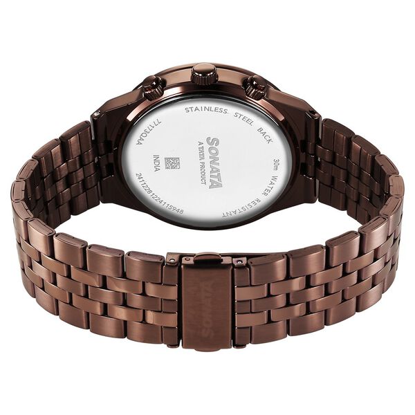 Sonata Eternia Quartz Multifunction Brown Dial Metal Strap Watch For Men - image number 4