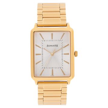 Sonata Quartz Analog Silver Dial Stainless Steel Strap Watch for Men