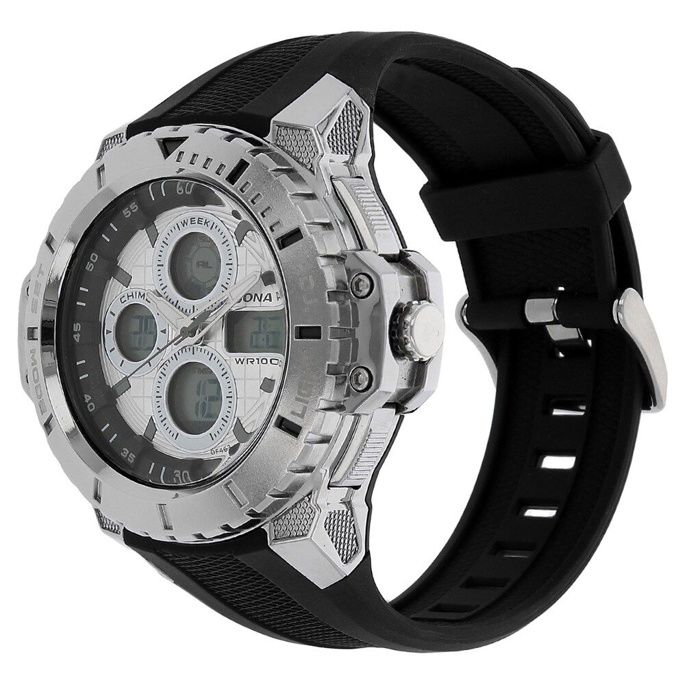 SF Quartz Analog Digital Silver Dial Plastic Strap Watch for Men