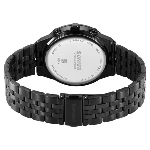 Sonata Eternia Quartz Multifunction Black Dial Metal Strap Watch For Men - image number 4
