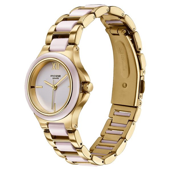 Poze By Sonata Quartz Analog Pink Dial Two Toned Metal & Plastic Strap Watch For Women - image number 4