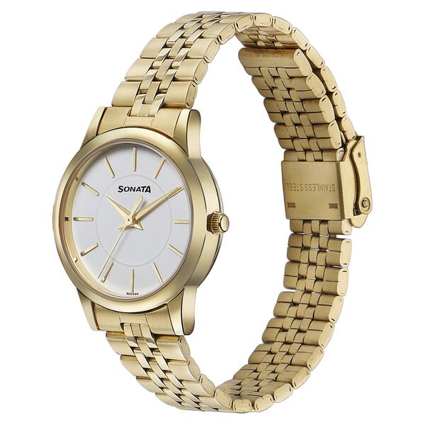 Sonata Glam Gold Quartz Analog White Dial Stainless Steel Strap Watch For Women - image number 2