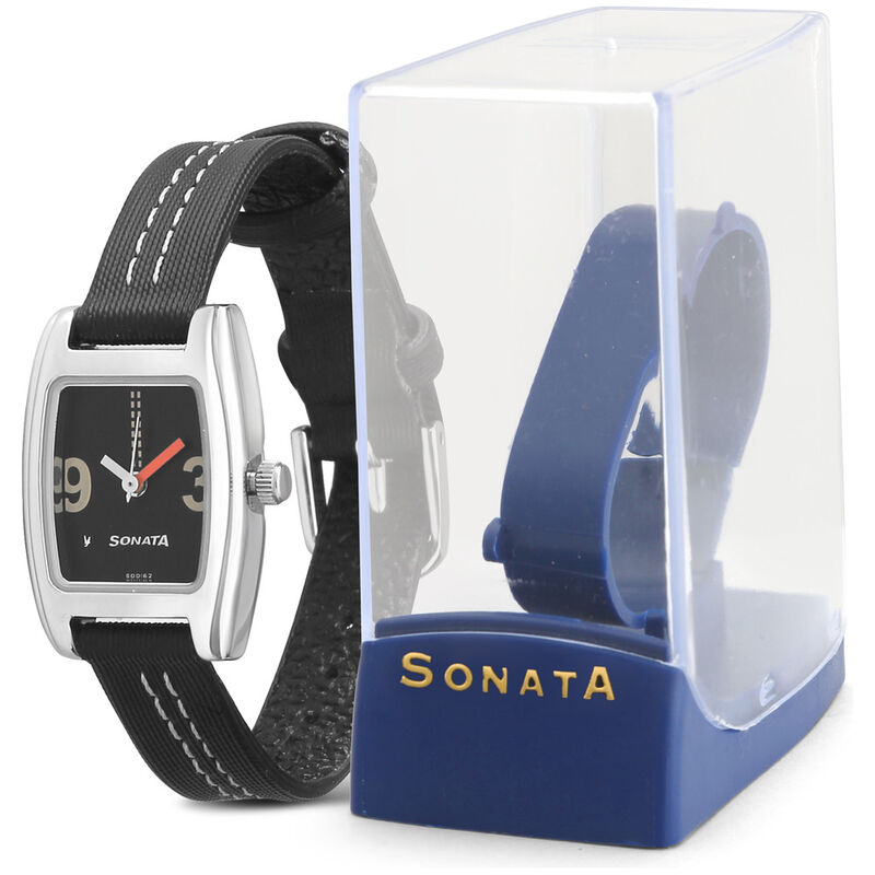 Sonata Quartz Analog Black Dial Strap Watch for Women - image number 3