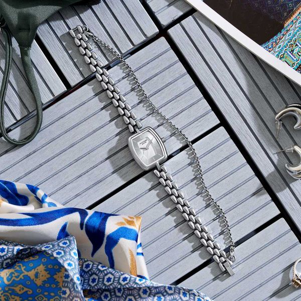 Poze Poze Quartz Analog Silver Dial Silver Metal Strap Watch For Women - image number 0