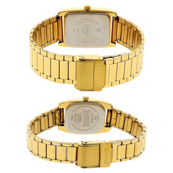 Sonata Quartz Analog Champagne Dial Stainless Steel Strap Watch for Couple - image number 3