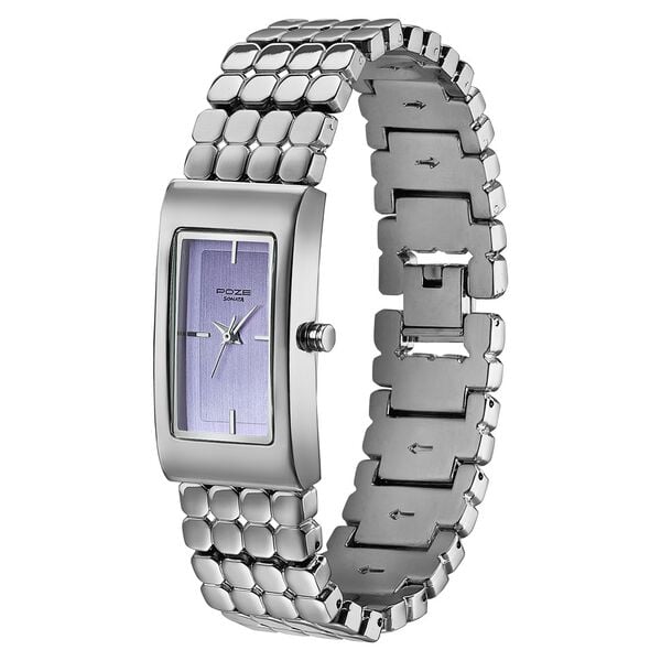 Poze Poze Quartz Analog Purple Dial Silver Metal Strap Watch For Women - image number 4