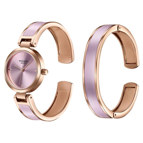 Sonata Poze Quartz Analog Purple Dial Two Toned Kada Strap Watch For Women - image number 4
