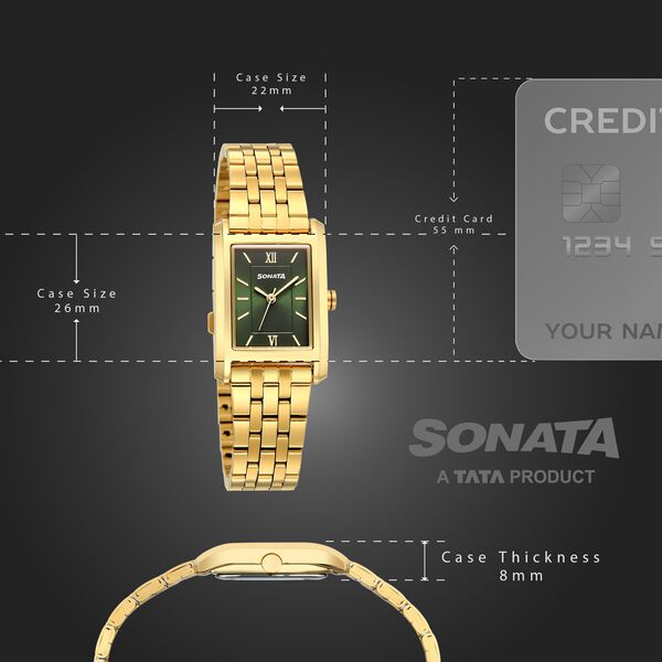 Sonata Celebration edit Quartz Analog Green Dial Golden Metal Strap Watch For Women - image number 3