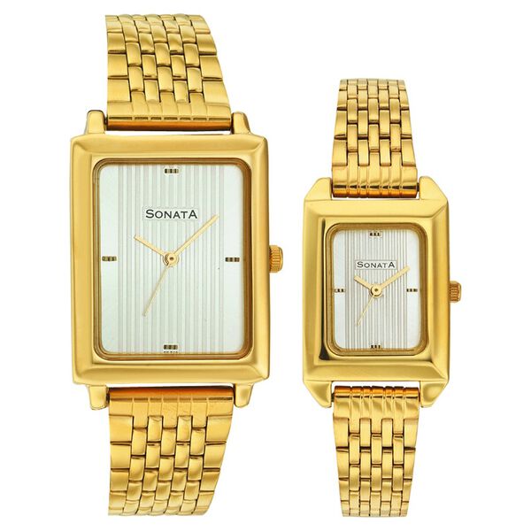 Sonata Quartz Analog Silver Dial Strap Watch for Couple - image number 0