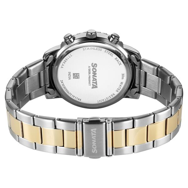Sonata Chronos Quartz Analog with Date Blue Dial Two Toned Colour Stainless Steel Strap Watch For Men - image number 4