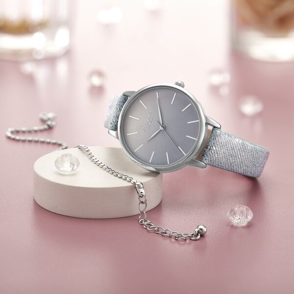 Sonata Poze Quartz Analog Silver Dial Pink Color Leather Strap Watch For Women - image number 0