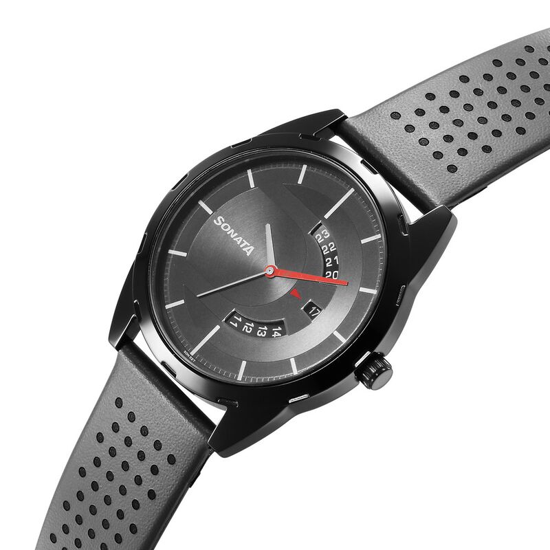 Sonata RPM Black Dial Leather Strap Watch for Men - image number 2