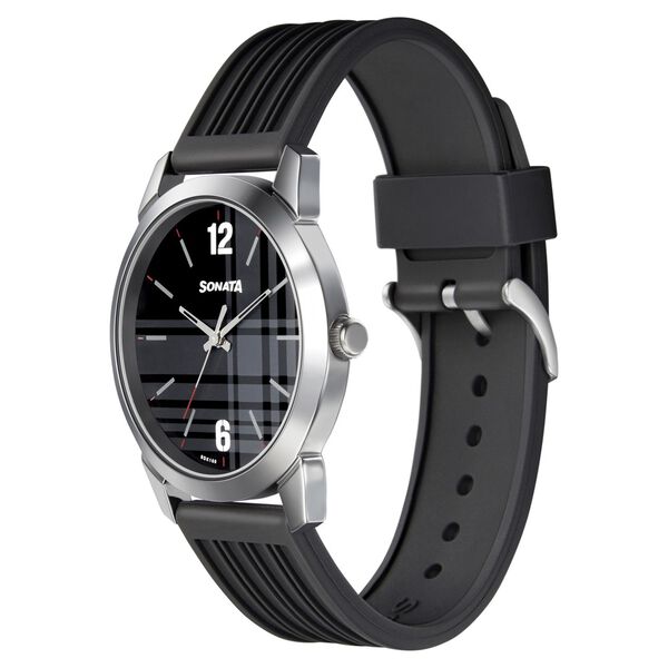 Sonata Smart Plaid Quartz Analog Black Dial TPU Strap Watch for Men - image number 1
