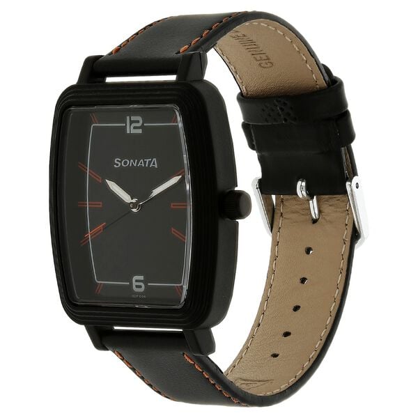 Sonata Quartz Analog Black Dial Leather Strap Watch for Men - image number 1