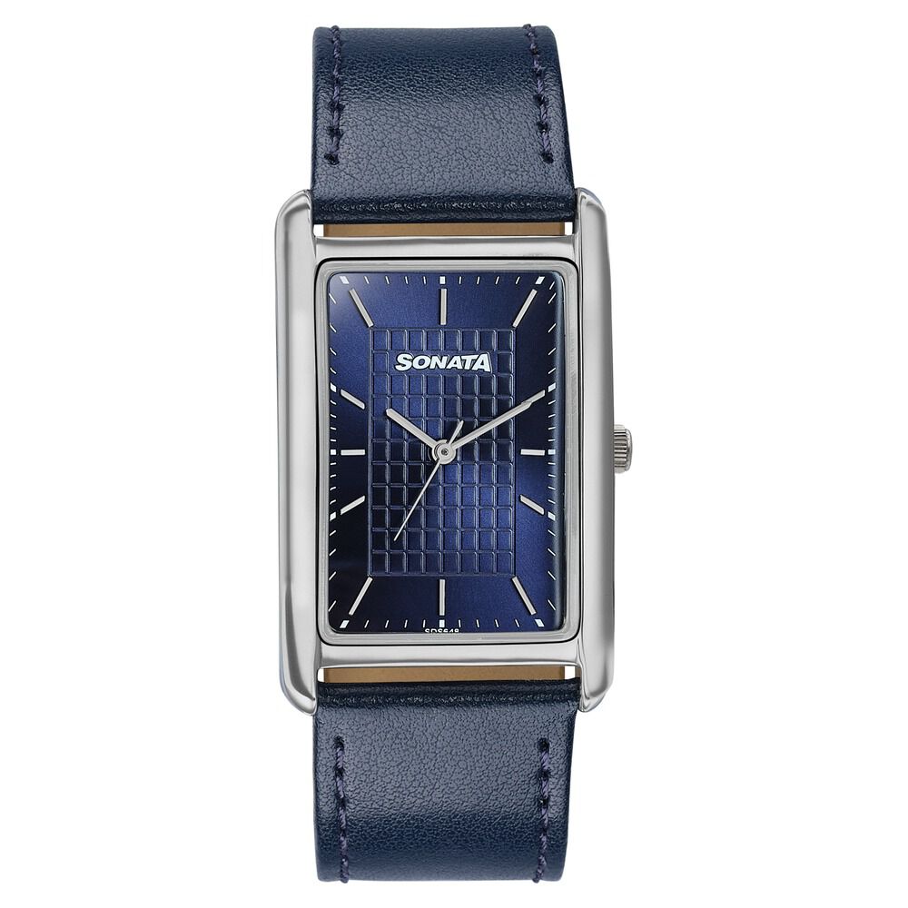 Sonata Ascent Blue Rectangular Watch with Blue Leather Strap-image-31