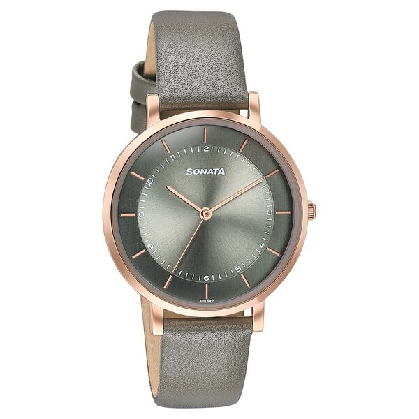 Sonata Modern Edit Quartz Analog Green Dial Leather Strap Watch For Women - image number 1