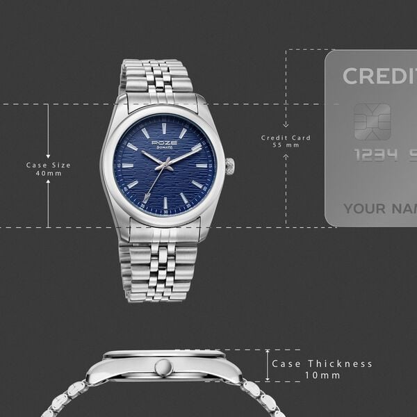 Poze By Sonata Quartz Analog Blue Dial Silver Metal Strap Watch For Men - image number 3