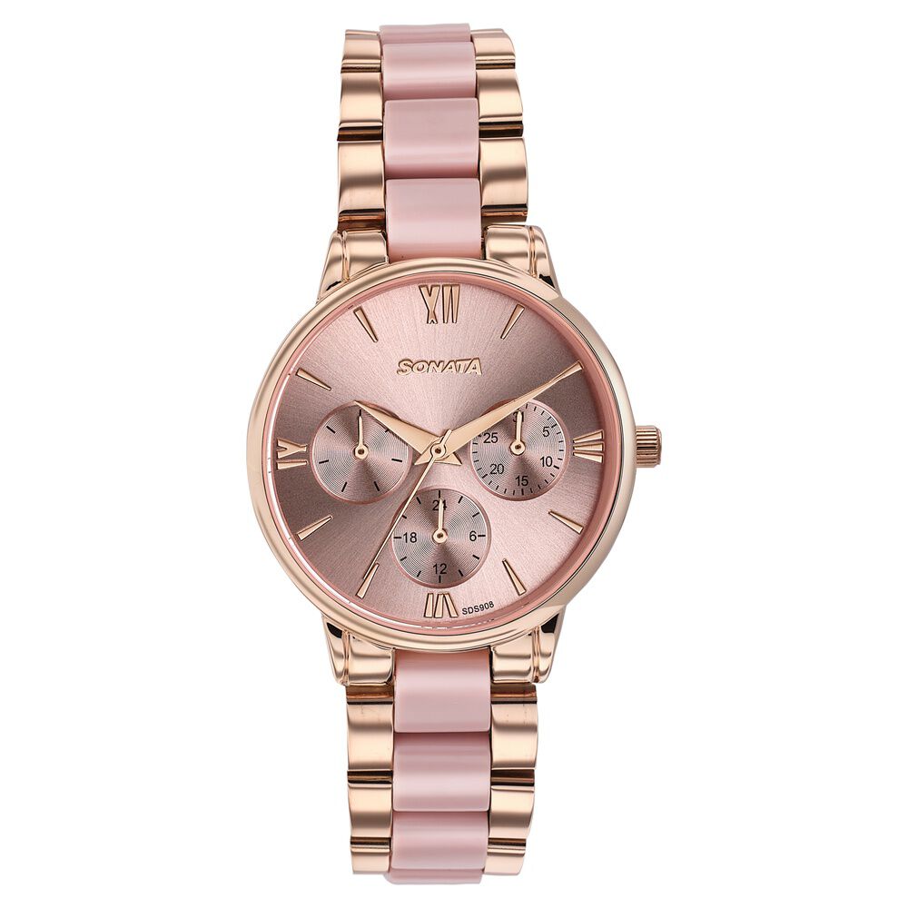 Buy Online Sonata Festive Quartz Multifunction Pink Dial Two Toned