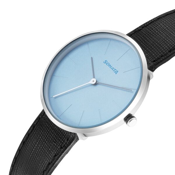 Sonata Ascent Quartz Analog Blue Dial Leather Strap Watch For Men - image number 1
