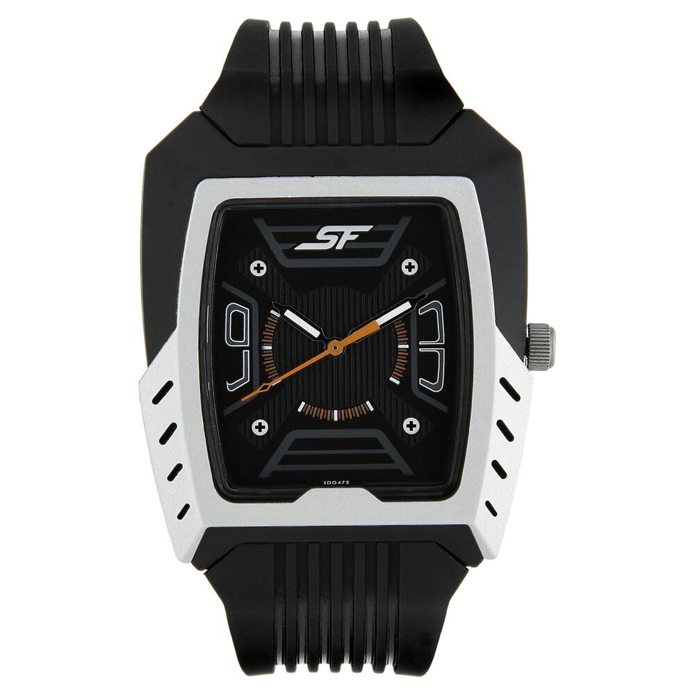 SF Quartz Analog Black Dial Plastic Strap Watch for Men