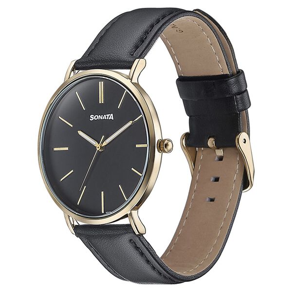 Sonata Quartz Analog Black Dial Black Leather Strap Watch For Men - image number 3