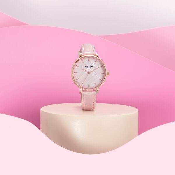 Sonata Poze Quartz Analog Pink Dial Pink Colour Leather Strap Watch For Women - image number 0