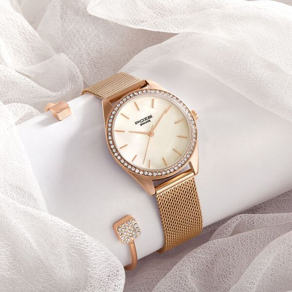 Sonata Poze Quartz Analog Mother of Pearl Dial Rose Gold Color Stainless Steel Strap Watch For Women - image number 0
