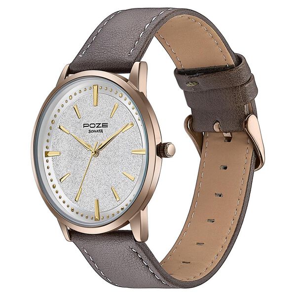 Sonata Poze Quartz Analog White Dial Leather Strap Watch For Men - image number 4