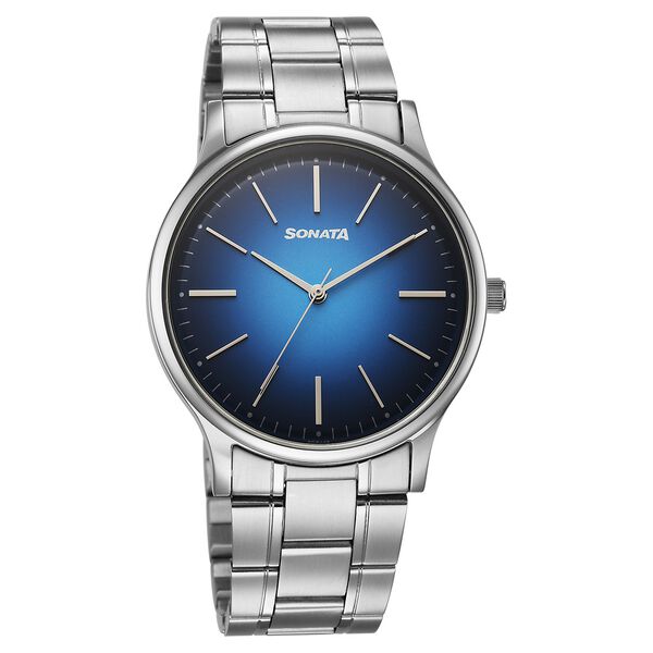 Sonata Aspire Quartz Analog Blue Dial Stainless Steel Strap Watch For Men - image number 0