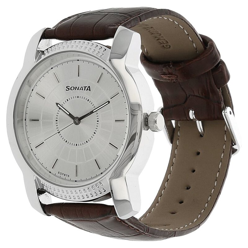 Sonata Quartz Analog Silver Dial Leather Strap Watch for Men - image number 1