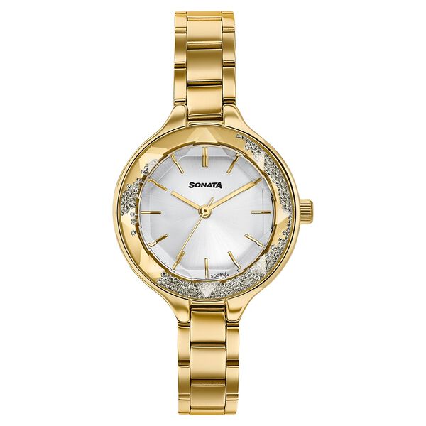 Sonata Festive Quartz Analog Silver Dial Gold Metal Strap Watch For Women - image number 0