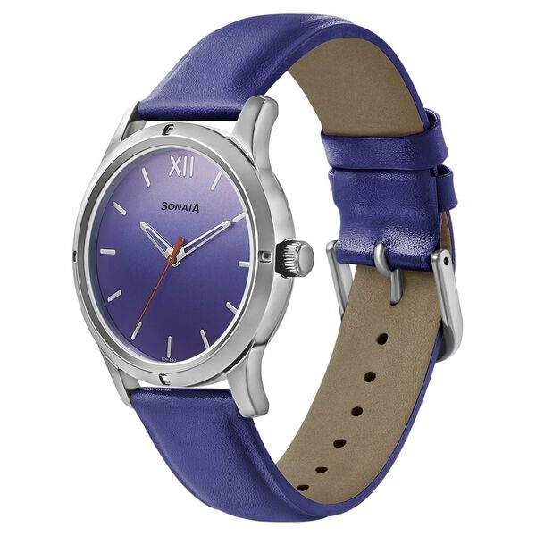 Sonata Women of Steel Blue Dial Leather Strap Watch for Women - image number 1