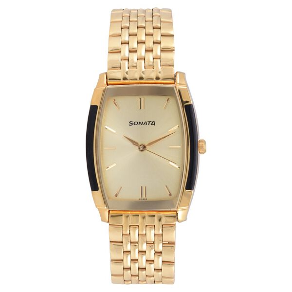 Sonata Quartz Analog Champagne Dial Stainless Steel Strap Watch for Men - image number 0