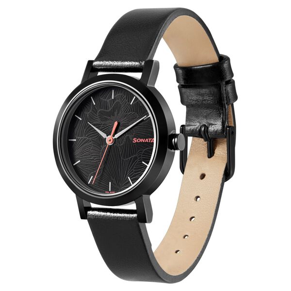 Sonata Linnea Black Dial Women Watch With Leather Strap - image number 1