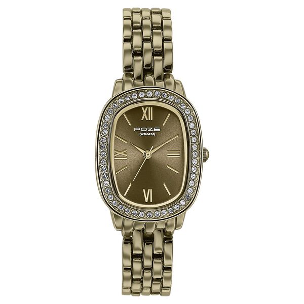 Sonata Poze Quartz Analog Khaki Dial Metal Strap Watch For Women - image number 1