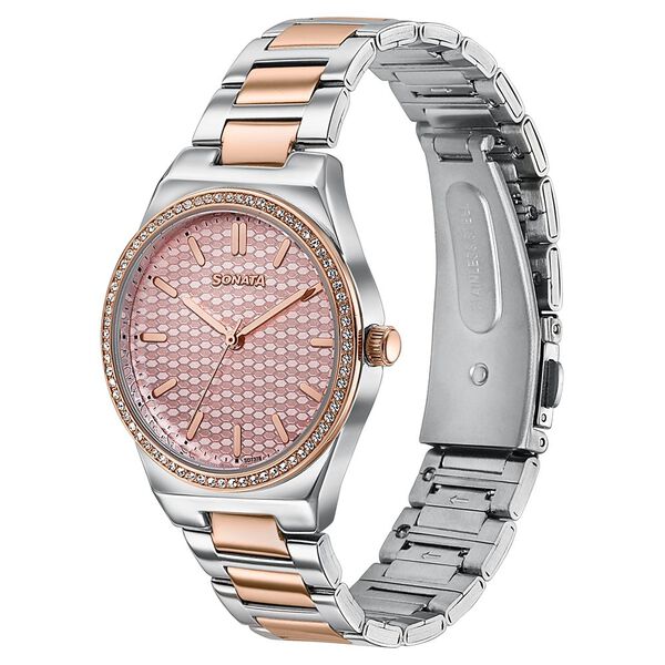 Sonata Jashn Quartz Analog Pink Dial Two Toned Metal Strap Watch For Women - image number 2
