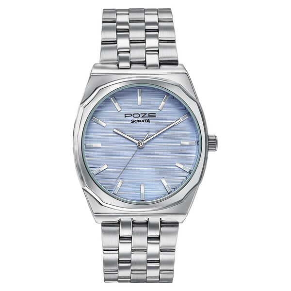 Sonata Poze Quartz Analog Blue Dial Silver Colour Stainless Steel Strap Watch For Men - image number 2