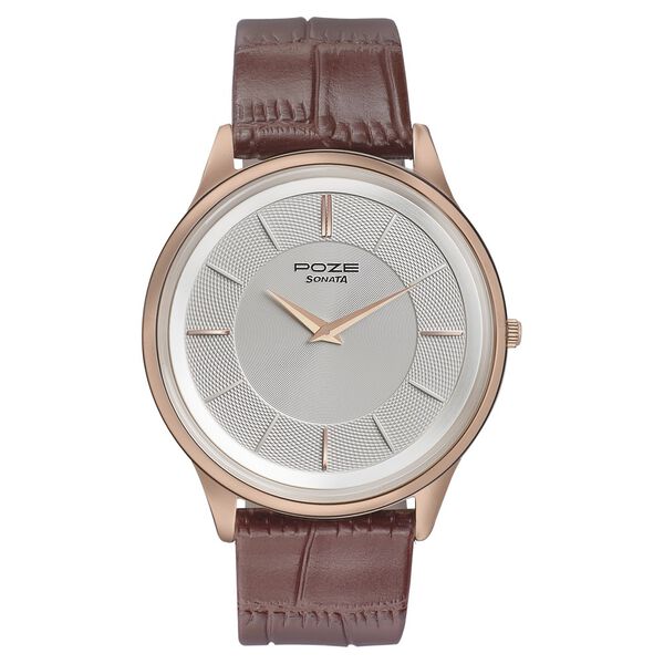 Poze by Sonata Quartz Analog White Dial Leather Strap Watch for Men - image number 0