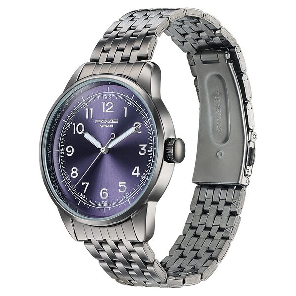 Poze By Sonata Quartz Analog Blue Dial Grey Stainless Steel Strap Watch For Men - image number 4