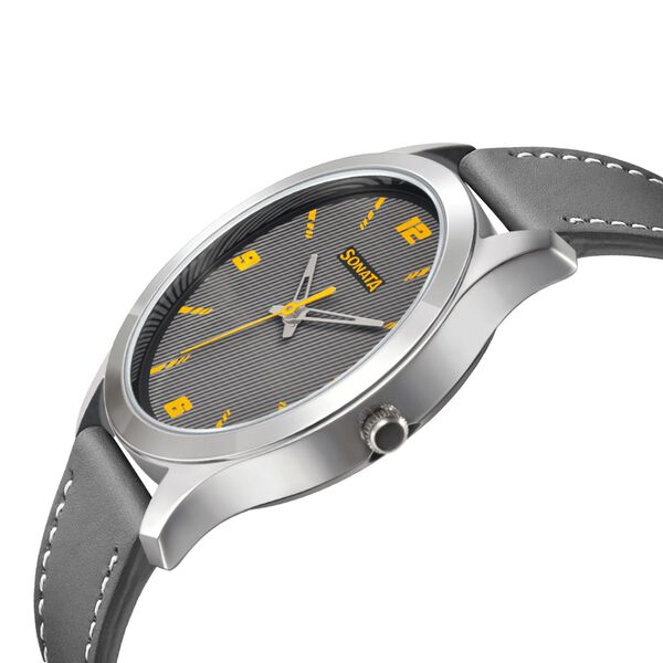 Sonata RPM Quartz Analog Grey Dial Leather Strap Watch for Men - image number 1
