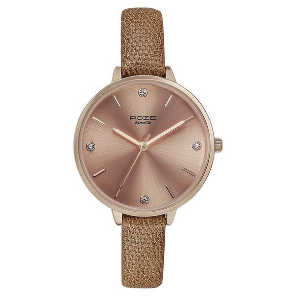 Sonata Poze Quartz Analog Rose Gold Dial Leather Strap Watch for Women - image number 1