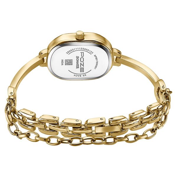Poze By Sonata Quartz Analog Light Golden Dial Golden Metal Strap Watch For Women - image number 6