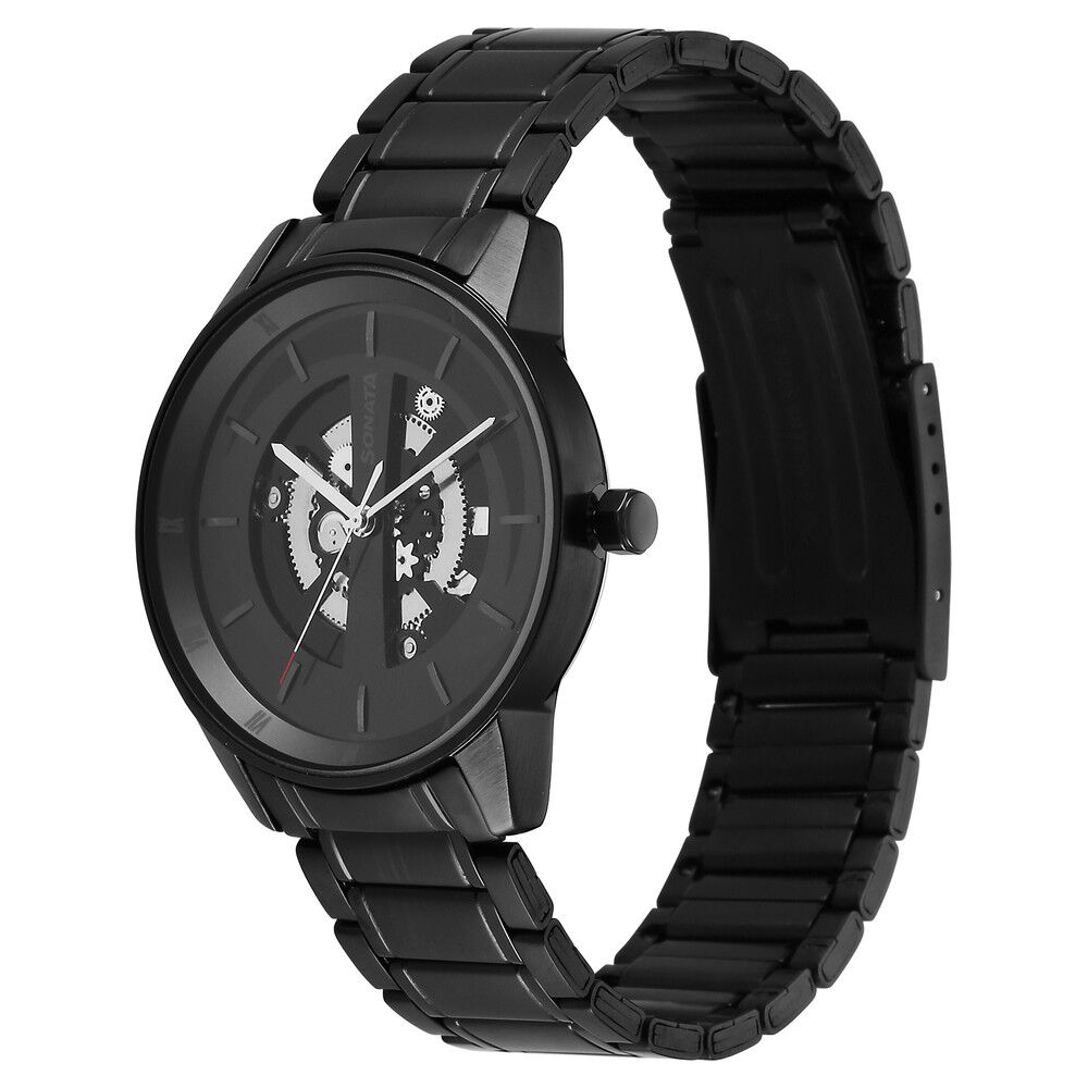 Sonata black clearance watch for men