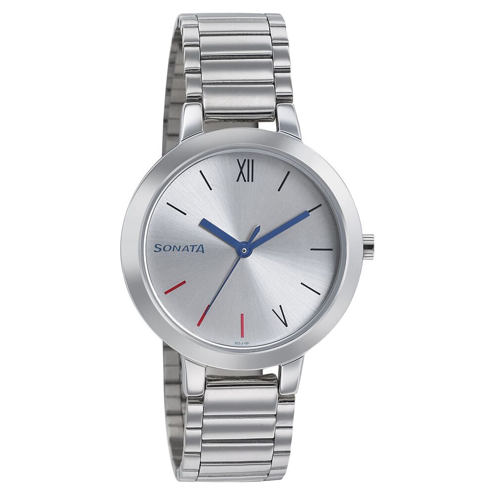 Buy Online Sonata Quartz Analog Silver Dial Stainless Steel Strap Watch for Women 8141sm04 p Sonata