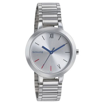 Sonata Quartz Analog Silver Dial Stainless Steel Strap Watch for Women