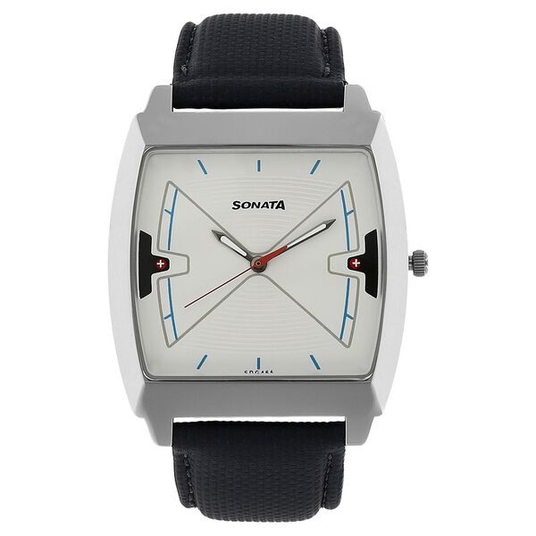 Sonata Quartz Analog White Dial Leather Strap Watch for Men - image number 0