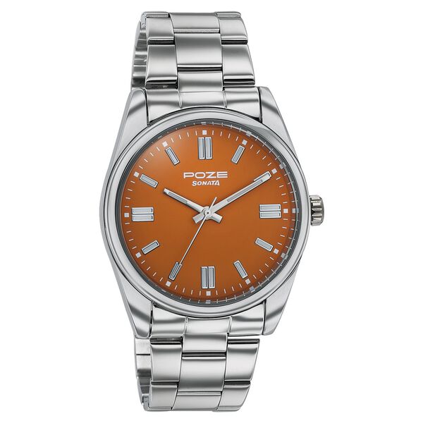 Poze Poze Quartz Analog Brown Dial Silver Metal Strap Watch For Men - image number 2