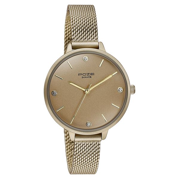 Sonata Poze Quartz Analog Golden Dial Mesh Strap Watch for Women - image number 2