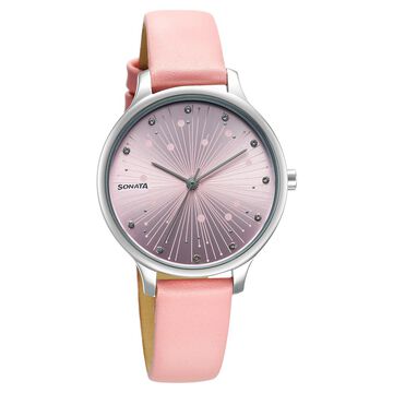 Sonata Blush Quartz Analog Pink dial Leather Strap Watch for Women