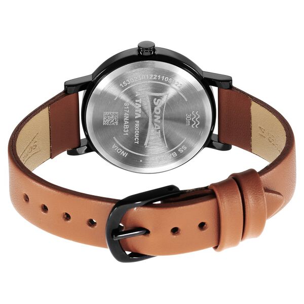Sonata Essentials Black Dial Leather Strap Watch for Women - image number 3